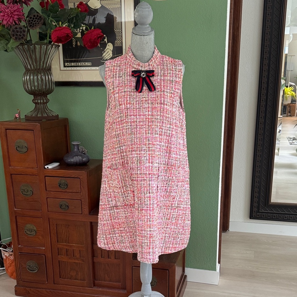 Elegant Pink Tweed Formal Dress
